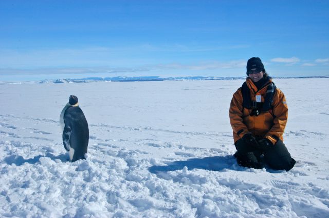 Steph in Antarctica with Wally